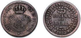 Spain Kingdom 1853 1 Decima de Real - Isabel II Copper Segovia Mint 3.7g VF KM 590