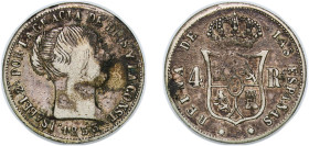 Spain Kingdom 1853 4 Reales - Isabel II (Contemporary counterfeit in Silver) Silver Barcelona Mint 5.17g VF KM 600.1