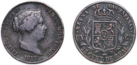 Spain Kingdom 1857 25 Centimos de Real - Isabel II Copper Segovia Mint 9.01g VF KM 615