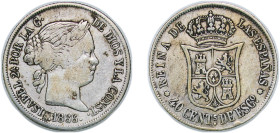 Spain Kingdom 1866 40 Centimos de Escudo - Isabel II Silver (.810) Madrid Mint 5.23g VF KM 628.2