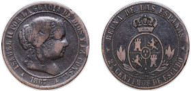 Spain Kingdom 1867 OM 2½ Centimos de Escudo - Isabel II Bronze Segovia Mint 6.16g VF KM 634.4