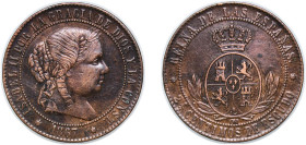 Spain Kingdom 1867 OM 2½ Centimos de Escudo - Isabel II Bronze Seville Mint 6.2g XF KM 634.5