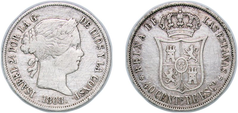 Spain Kingdom 1868 *18-68 40 Centimos de Escudo - Isabel II Silver (.810) Madrid...
