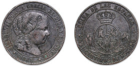 Spain Kingdom 1868 OM 2½ Centimos de Escudo - Isabel II Bronze Jubia Mint 6.07g XF KM 634.2