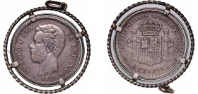 Spain Kingdom 1871 SDM 5 Pesetas - Amadeo I Silver (.900) Madrid Mint (13641162) 33.33g VF KM 666