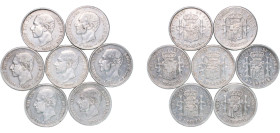 Spain Kingdom 1879 - 1884 2 Pesetas - Alfonso XII (7 Lots,Weight all 69.7grams) Silver (.835) Madrid Mint XF KM 678