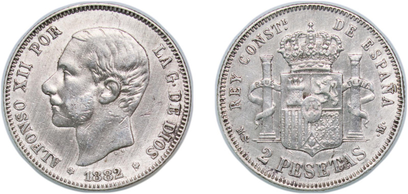 Spain Kingdom 1882 *18-82 MSM 2 Pesetas - Alfonso XII Silver (.835) Madrid Mint ...