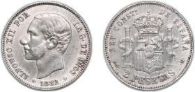 Spain Kingdom 1882 *18-82 MSM 2 Pesetas - Alfonso XII Silver (.835) Madrid Mint (20342803) 9.96g VF Cleaned KM 678