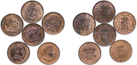 Spain Kingdom 1904 - 1912 2 Centimos - Alfonso XIII (6 Lots) Bronze Madrid Mint UNC