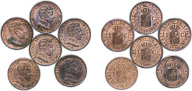 Spain Kingdom 1906 1 Centimo - Alfonso XIII (4th portrait, 6 Lots) Bronze Madrid Mint UNC KM 726