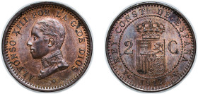 Spain Kingdom 1912 *12 PCV 2 Centimos - Alfonso XIII (5th portrait) Bronze Madrid Mint (5216000) 2g UNC KM 732