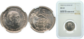 Spain Kingdom 1957 *73 5 Pesetas - Francisco Franco Copper-nickel Madrid Mint (78000000) 5.75g NGC MS 64 KM 786