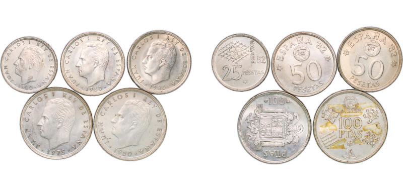 Spain Kingdom 1975 - 1980 Pesetas - Juan Carlos I (5 Lots) Copper-nickel Madrid ...