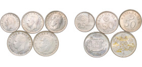 Spain Kingdom 1975 - 1980 Pesetas - Juan Carlos I (5 Lots) Copper-nickel Madrid Mint UNC