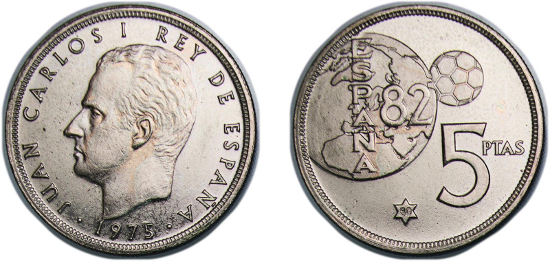 Spain Kingdom 1975 *80 5 Pesetas - Juan Carlos I (España '82; Error mule / Error...