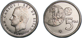 Spain Kingdom 1975 *80 5 Pesetas - Juan Carlos I (España '82; Error mule / Error Mundial) Copper-nickel (75% copper, 25% nickel) Madrid Mint (40000) 5...