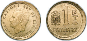 Spain Kingdom 1980 *81 1 Peseta - Juan Carlos I (España '82) Aluminium bronze Madrid Mint (385000000) 3.45g UNC Mint Error Struck 20% Off Cente KM 816...