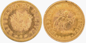 BOLIVIA - Oro puro 7 gramos - Revolution 1952 - Independencia Economica
Medal of 7 grams of pur gold issued in 1952, celebrating Bolivia Economical In...
