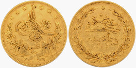 TURKEY / OTTOMAN EMPIRE - 100 Kuruş or - Abdul Mejid - 1255 (1855) ١٧ - TTB
Gold 917 ‰ - 7,18 g
Ref. KM# 679
