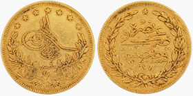 TURKEY / OTTOMAN EMPIRE - 100 Kuruş or - Abdul Aziz - 1277 (1862) ٢ - TTB
Gold 917 ‰ - 7,23 g
Ref. KM# 696