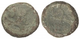 Quincunx. 210-175 a.C. FRENTANI. LARINUM. Anv.: Cabeza de Marte. Rev.: LADINOD. Jinete a galope a izquierda, sosteniendo lanza y escudo decorado con r...