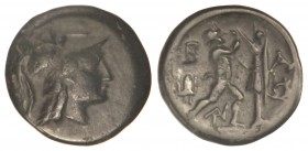 AE 18. 271-239 .C. ANTÍGONOS II GONATAS. REYES DE MACEDONIA. MACEDONIA, PELLA o AMFÍPOLI. Anv.: Cabeza de Atenea con casco a derecha. Rev.: Pan estant...