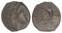 AE 17. 260-270 a.C. ESCITIA, OLBIA. Anv.: Cabeza laureada de Apolo a derecha. Rev.: Arquero agachado a izquierda, tirando con arco, (O)¶BI(O) a derech...