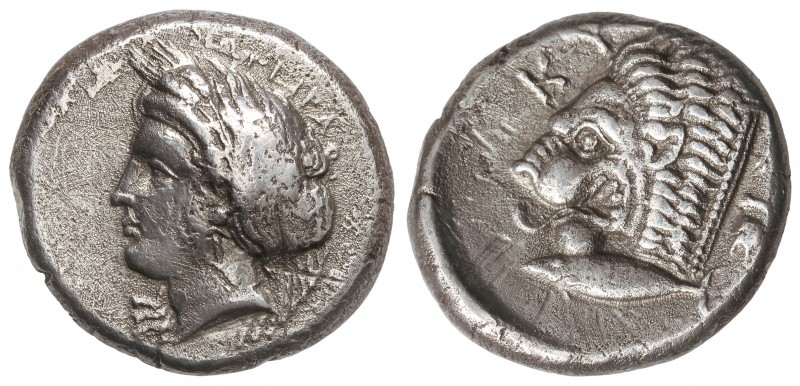 Tetradracma. 400-330 a.C. CYZICUS. MISIA. Anv.: ¶TEIPA. Cabeza de Coré Soteira a...