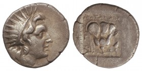 Dracma. 190-170 a.C. MAGISTRADO AGEMACHOS. RODAS. ISLAS DE CARIA. Anv.: Cabeza radiada de Helios a derecha. Rev.: A¶EMA¶O¶encima, P - O entre rosa, ap...