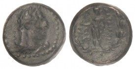 AE 14. Siglos II-I a.C. MAGISTRADO KRIEA. LYDIA. SARDES. Anv.: Busto laureado de Heracles a derecha. Rev.: Apolo en pie sosteniendo pájaro, ¶AP¶IAN¶N ...
