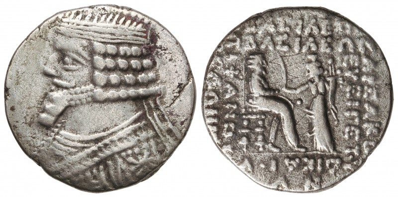 Tetradracma. 38 a 3 a.C. PHRATES IV. PARTIA. Anv.: Busto con barba y diadema a i...