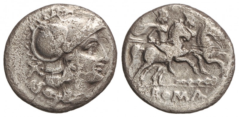 Denario. 175-168 a.C. ANÓNIMO. SUDESTE DE ITALIA. Rev.: Dióscuros a caballo a de...