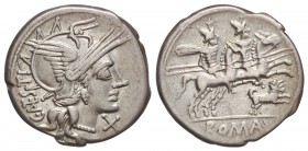 Denario. 146 a.C. ANTESTIA-1. Caius Antestius. Taller Auxiliar de Roma. 4 grs. Cal-125; FFC-147. MBC.