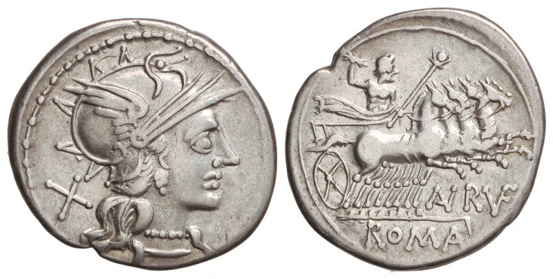 Denario. 144 a.C. AURELIA-19. Aurelius Rufus. 3,90 grs. AR. Cal-254; FFC-183. MB...