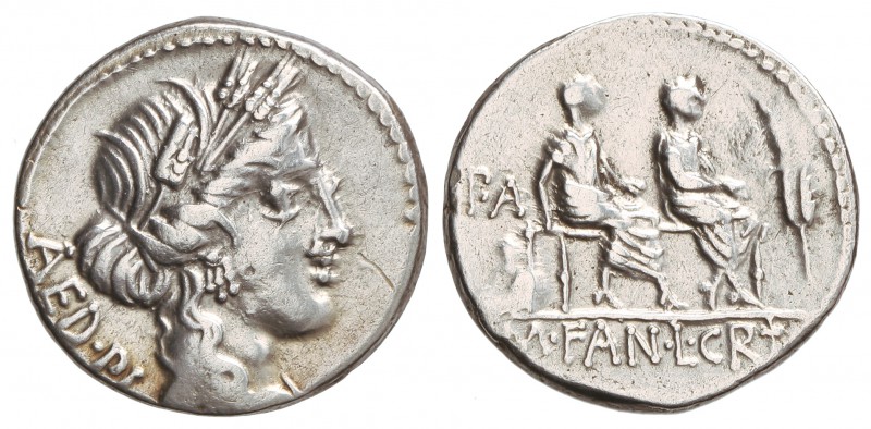 Denario. 86 a.C. CRITONIA-1a. L. Critonius y M. Fannius. Taller Auxiliar de Roma...