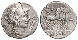Denario. 116-115 a.C. DOMITIA-7. Cnaeus Domitius Ahenobarbus. NORTE DE ITALIA. 3,85 grs. (Grieta en anverso). Cal-544; FFC-681. MBC/MBC-.