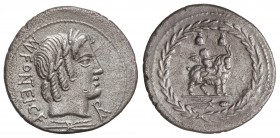 Denario. 85 a.C. FONTEIA-9. Mn. Fonteius C. f. Taller Auxiliar de Roma. 3,80 grs. AR. (Oxidaciones limpiadas). Cal-589; FFC-717. (MBC+).
