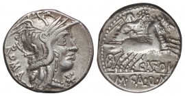 Denario. 117-111 a.C. FULVIA-1. Cn. Fulvius, M. Calidius y Q. Metellus. NORTE DE ITALIA. 3,90 grs. Cal-596; FFC-726. MBC.