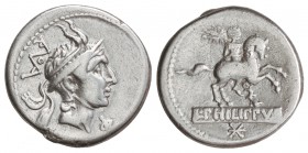 Denario. 113-112 a.C. MARCIA-12. L. Marcius Philippus. ITALIA CENTRAL. 3,85 grs. AR. Cal-935; FFC-852. MBC/MBC-.