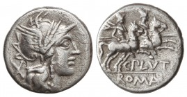 Denario. 121 a.C. PLUTIA-1. C. Plutius. Taller Auxiliar de Roma. 3,70 grs. (Pequeñas rayitas). Cal-1136; FFC-1009. MBC.