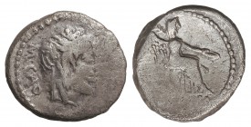 Quinario. 89 a.C. PORCIA-7. M. Porcius Cato. 2,05 grs. Acuñación parcialmente floja. (BC).