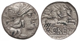Denario. 138 a.C. RENIA-1. C. Renius. 3,50 grs. (Oxidaciones). Cospel pequeño. Cal-1230; FFC-1088. (BC).