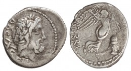Quinario. 87 a.C. RUBRIA-4. L. Rubrius Dossenus. 1,50 grs. AR. MBC-.