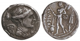 Denario. 108-107 a.C. VALERIA-11. L. Valerius Flaccus. Anv.: Busto alado de la Victoria a derecha, delante ¶. 4,60 grs. AR. (Tres marcas de sujeción e...