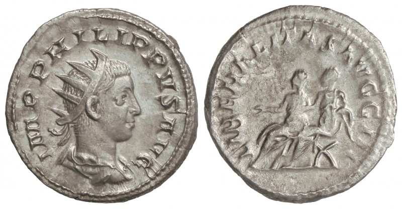 Antoniniano. Acuñada el 247-249 d.C. FILIPO II. Anv.: IMP. PHILIPPVS AVG. Busto ...