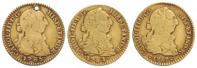 Lote 3 monedas 1 Escudo. 1781, 1785 y 1787. MADRID (2) y SEVILLA. (Una con agujero). Cal-624, 627, 750. MBC-.