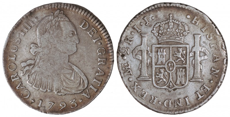 2 Reales. 1793. LIMA. I.J. 6,41 grs. (Leves golpecitos). Cal-940. MBC-.