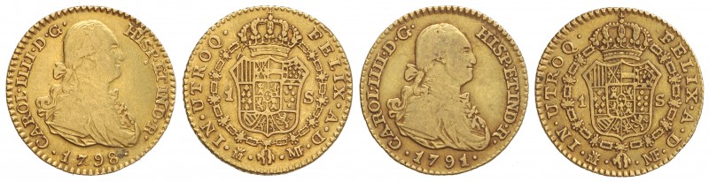 Lote 2 monedas 1 Escudo. 1791 y 1798. MADRID. M.F. Cal-490, 497. MBC- y MBC.