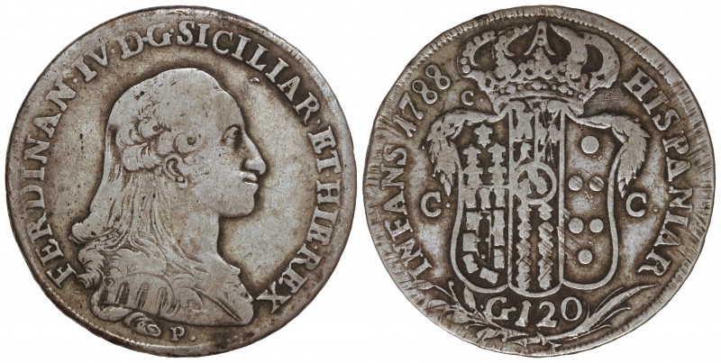 Piastra (120 Grana). 1788. FERNANDO I DE DOS SICILIAS. NÁPOLES. D.P.C./C.C. 27 g...