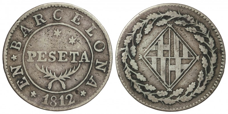 1 Peseta. 1812. BARCELONA. 5,29 grs. Cal-48. MBC-.